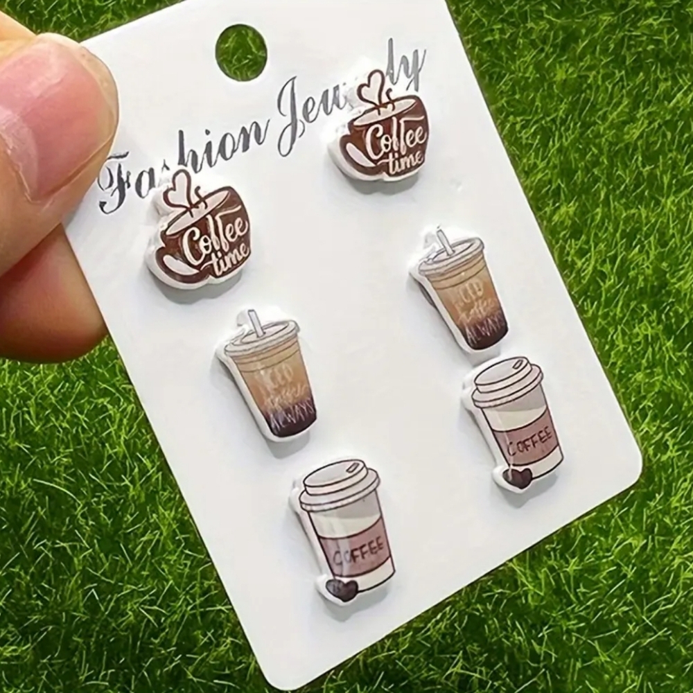 3 Pairs Milk Coffee Handmade Acrylic Earrings Set